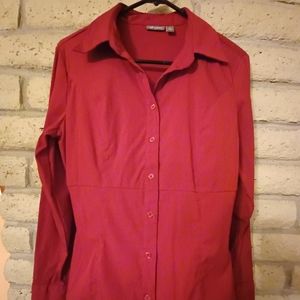 Apt. 9 stretch Fitted Long Sleeve Button-Down Blouse Merlot Sz M